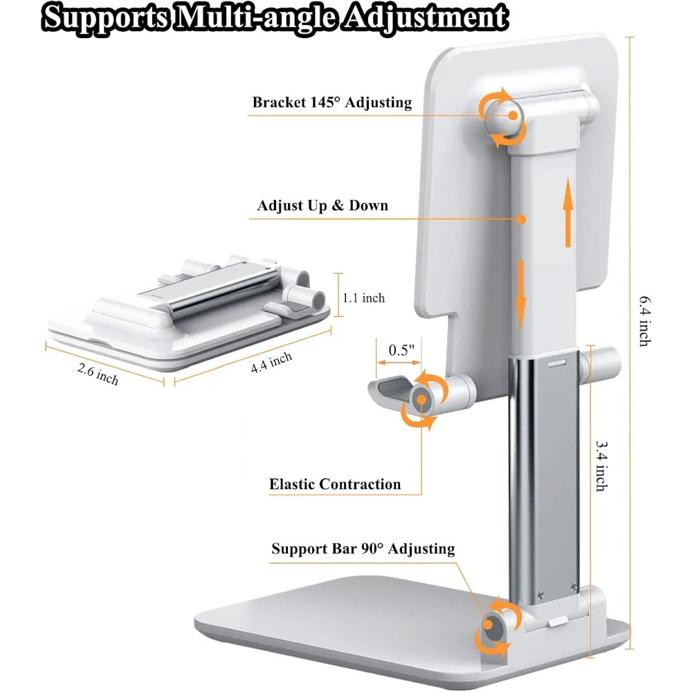 Cell Phone Stand, Adjustable Angle Height Phone Stand for Desk, Fully Foldable/Portable Phone Holder, Compatible for iPhone