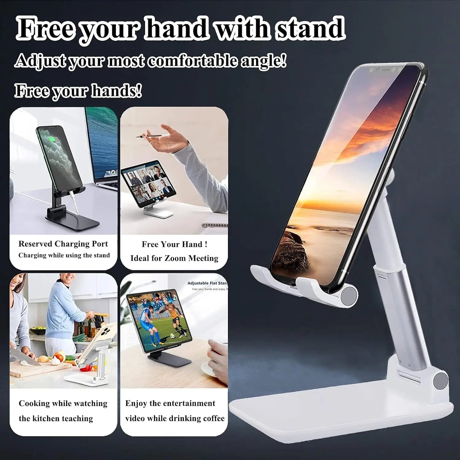 Cell Phone Stand, Adjustable Angle Height Phone Stand for Desk, Fully Foldable/Portable Phone Holder, Compatible for iPhone